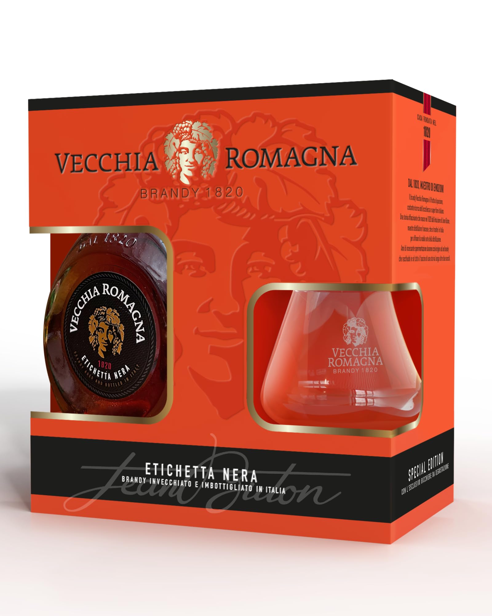 vecchia-romagna-etichetta-nera-brandy-70cl-special-pack-con-bicchiere image 1