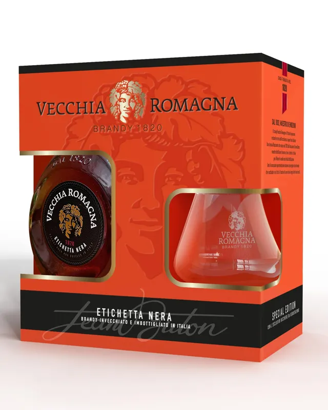 vecchia-romagna-etichetta-nera-brandy-70cl-special-pack-con-bicchiere image 1